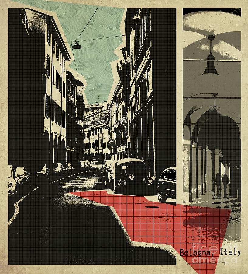 retro postcard of Bologna Digital Art by Ariadna De Raadt