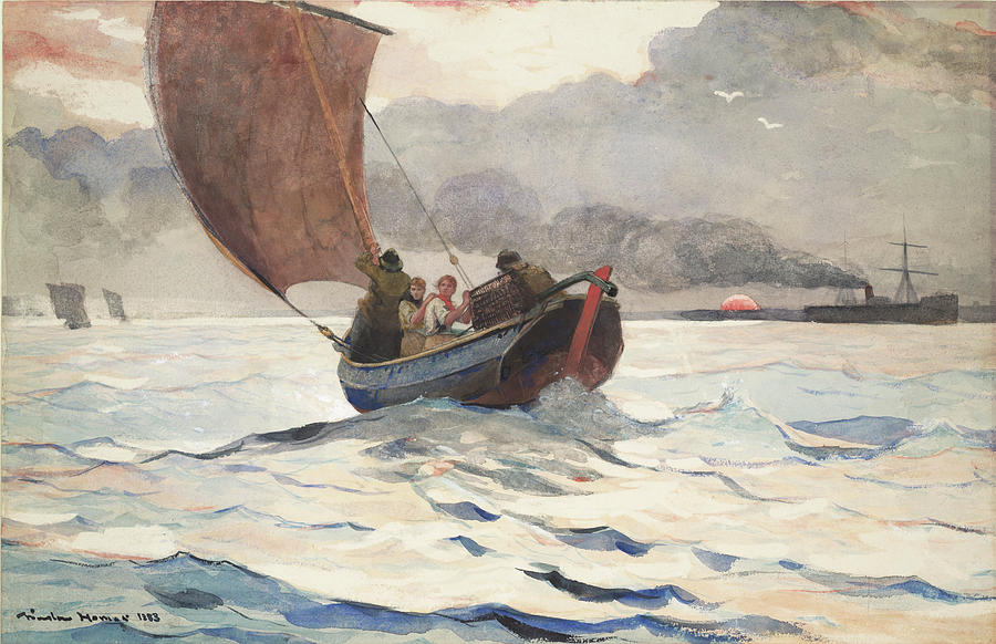 Returning Fishing Boats Drawing by Winslow Homer