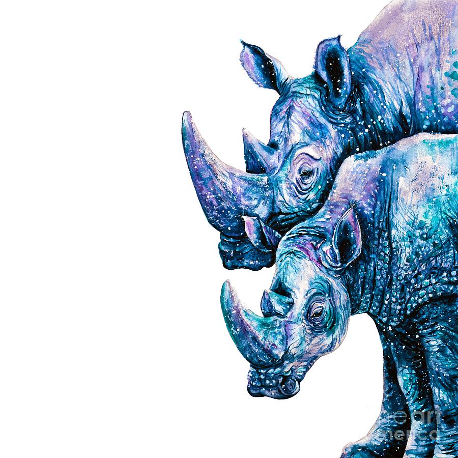 Animal Painting - Rhinoceros Couple #1 by Zaira Dzhaubaeva