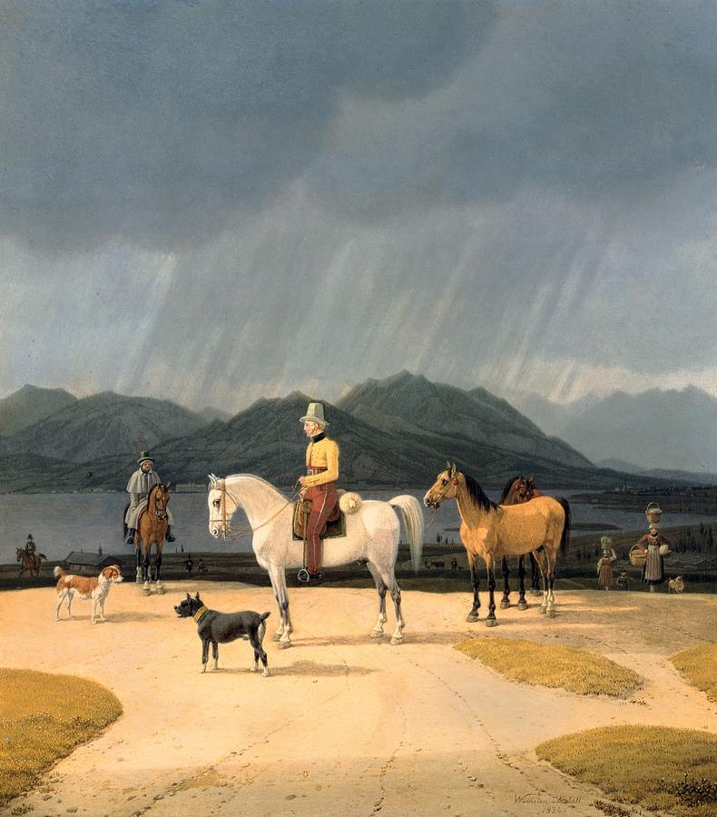 Riders at the Tegernsee #1 Painting by Wilhelm von Kobell