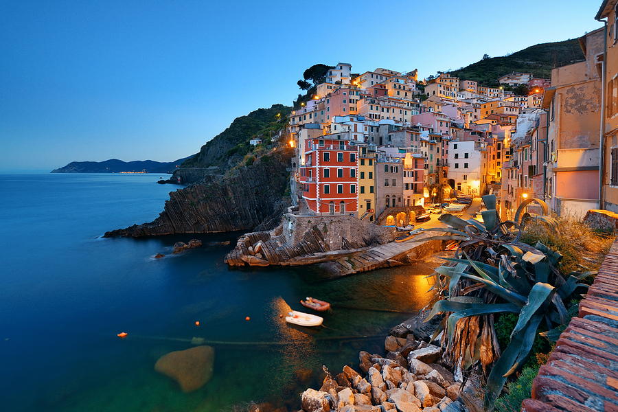 Riomaggiore waterfront night #1 Photograph by Songquan Deng