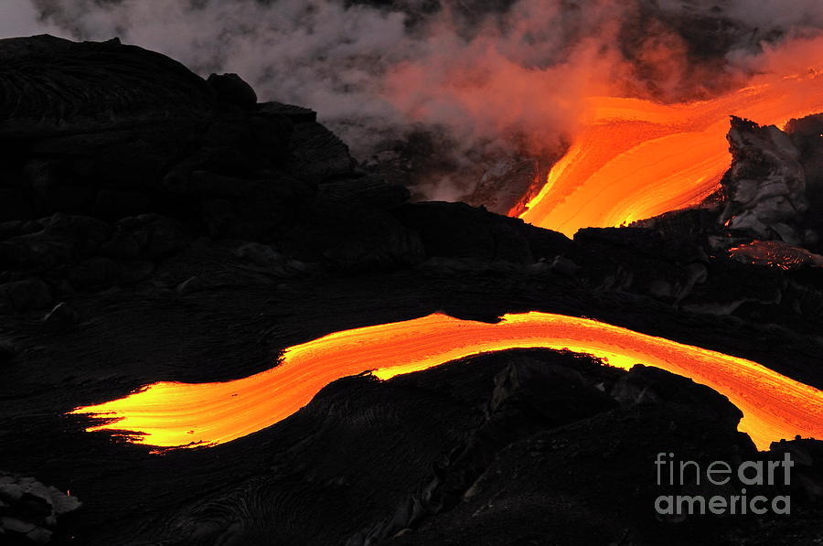 River of molten lava flowing to the sea #1 Photograph by Sami Sarkis