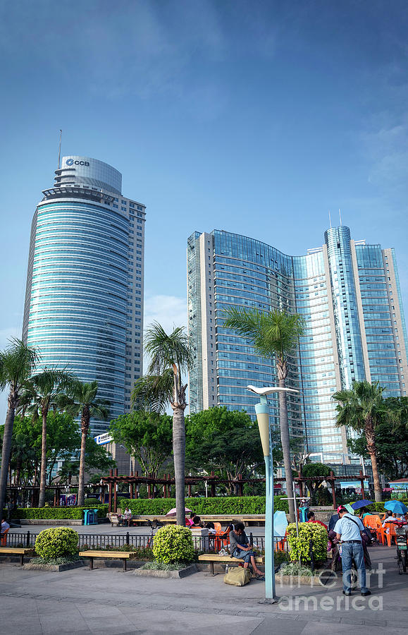 Riverside Promenade Park And Skyscrapers In Downtown Xiamen City #1 Photograph by JM Travel Photography