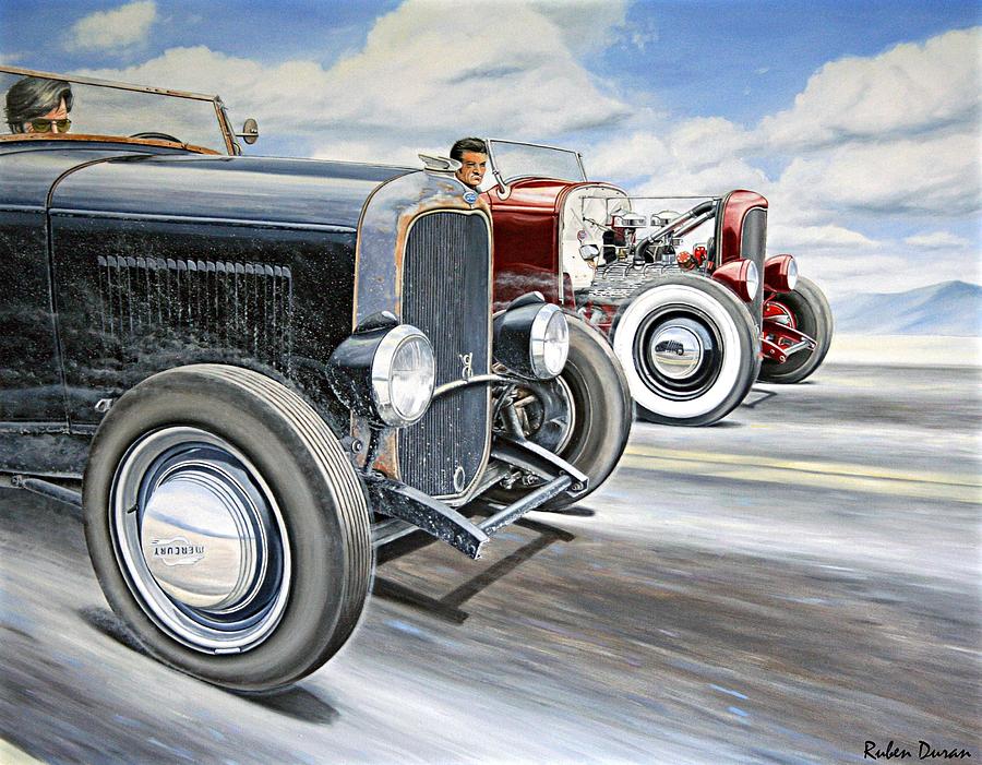 Hot Rod Race Painting - Roadster Race by Ruben Duran.