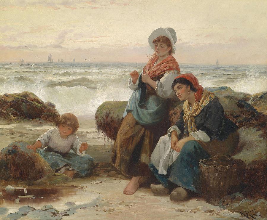 Robert Kemm Fisherwomen with Child on the Coast Painting by Robert Kemm ...