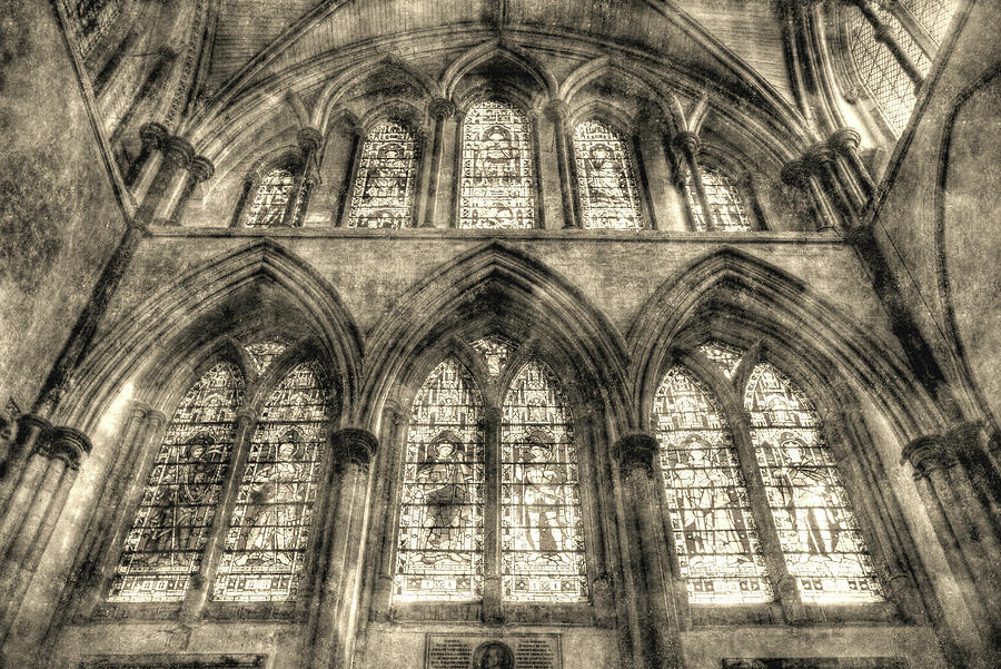 Architecture Photograph - Rochester Cathedral Stained Glass Windows Vintage #1 by David Pyatt