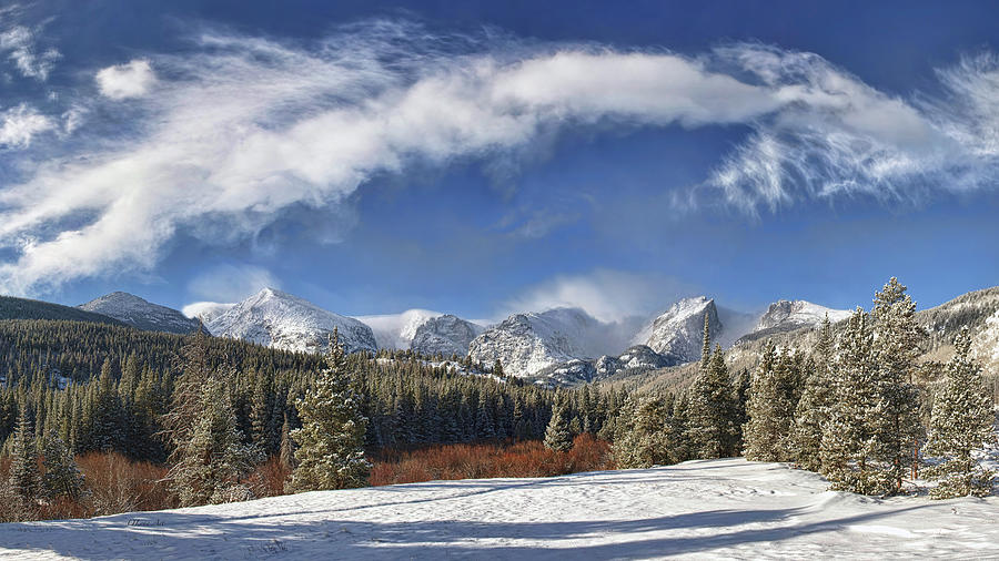  Snow-Kissed Serenity - Panoramic View of Rocky Mountain Park  Photograph by OLena Art by Lena Owens - Vibrant DESIGN