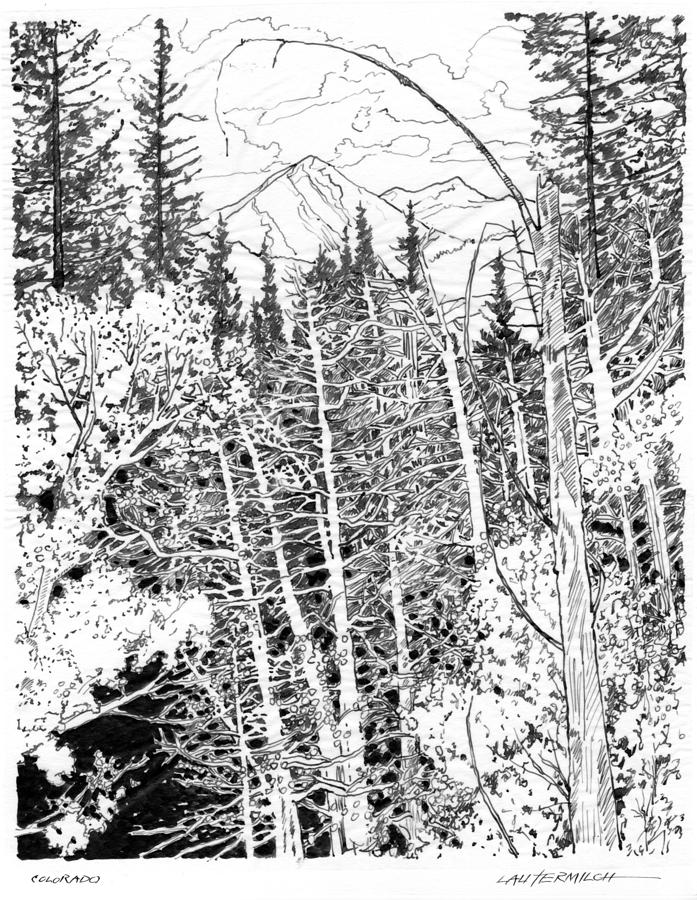 Rocky Mountain Sketch #1 Drawing by John Lautermilch