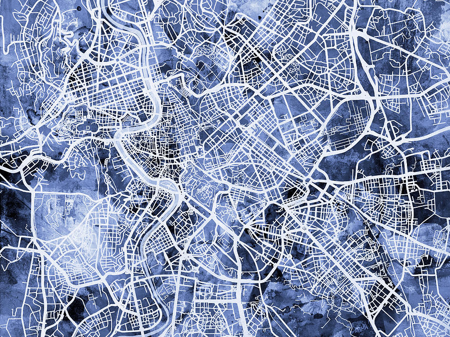 Rome Italy City Street Map #1 Digital Art by Michael Tompsett