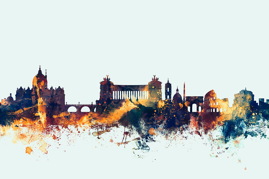Skyline Digital Art - Rome Italy Skyline #1 by Michael Tompsett