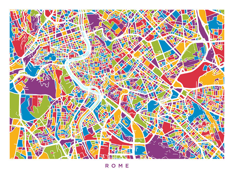 Rome Digital Art - Rome Italy Street Map #1 by Michael Tompsett