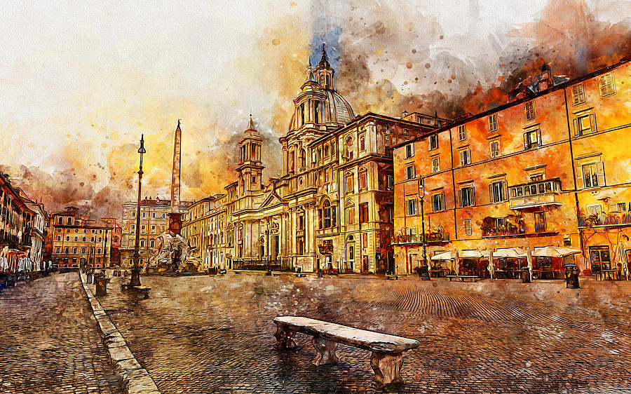 Rome, Piazza Navona - 03 #1 Painting by AM FineArtPrints