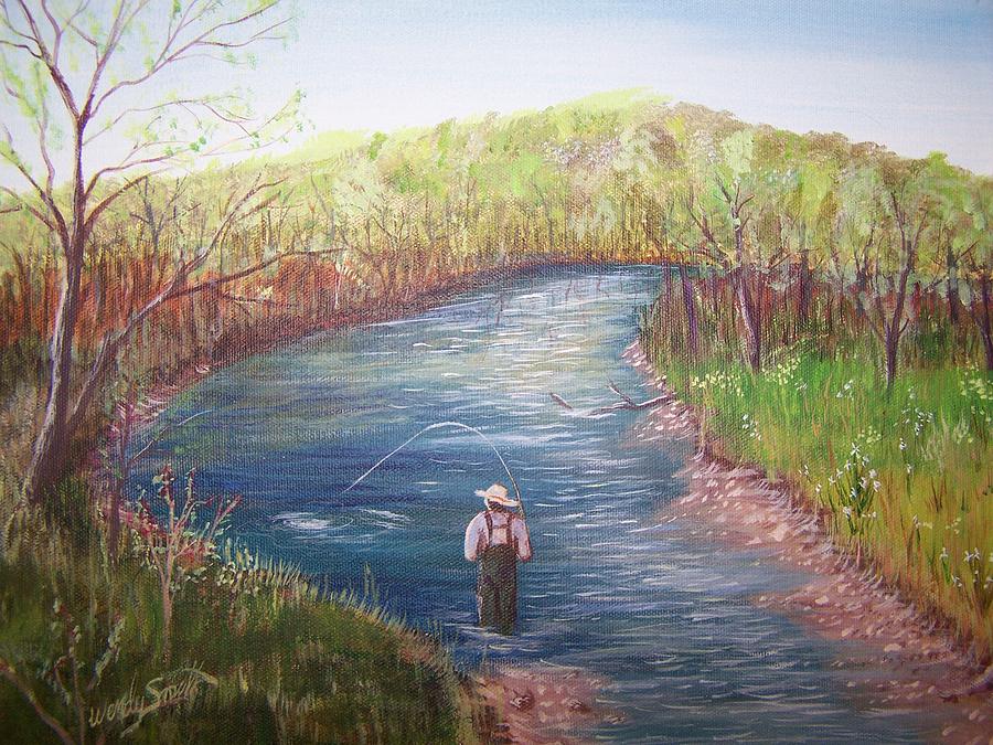 Spring Painting - Root River Fisherman #1 by Wendy Smith