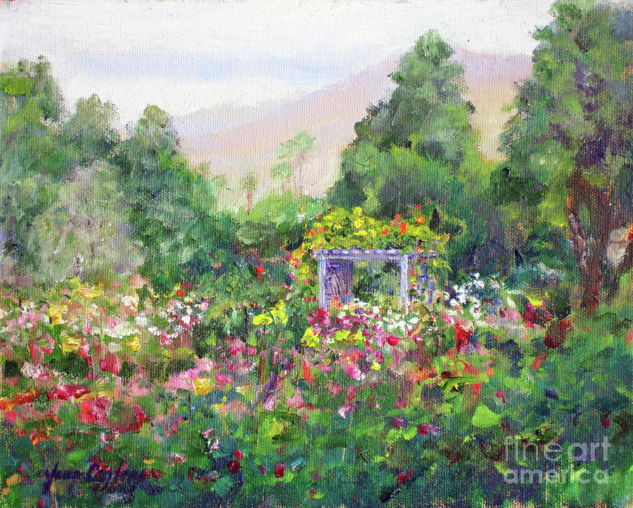 Rose Garden In Bloom #1 Painting by Joan Coffey