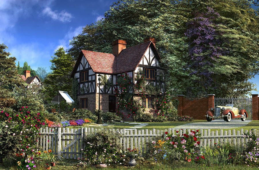 Cottage Digital Art - Roses House #2 by MGL Meiklejohn Graphics Licensing