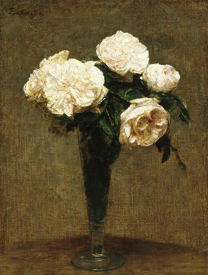 Henri Fantin-latour Painting - Roses in a Vase #1 by Henri Fantin-Latour