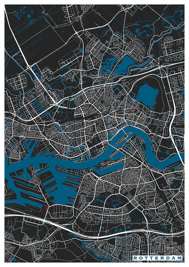 Rotterdam City Map Black Colour Digital Art By Marina Constandinou 