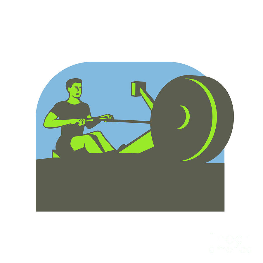 Rowing Digital Art - Rower Rowing Machine Half Circle Retro #1 by Aloysius Patrimonio