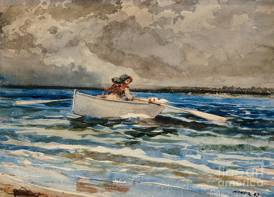 Rowing at Prouts Neck by Winslow Homer Painting by Winslow Homer