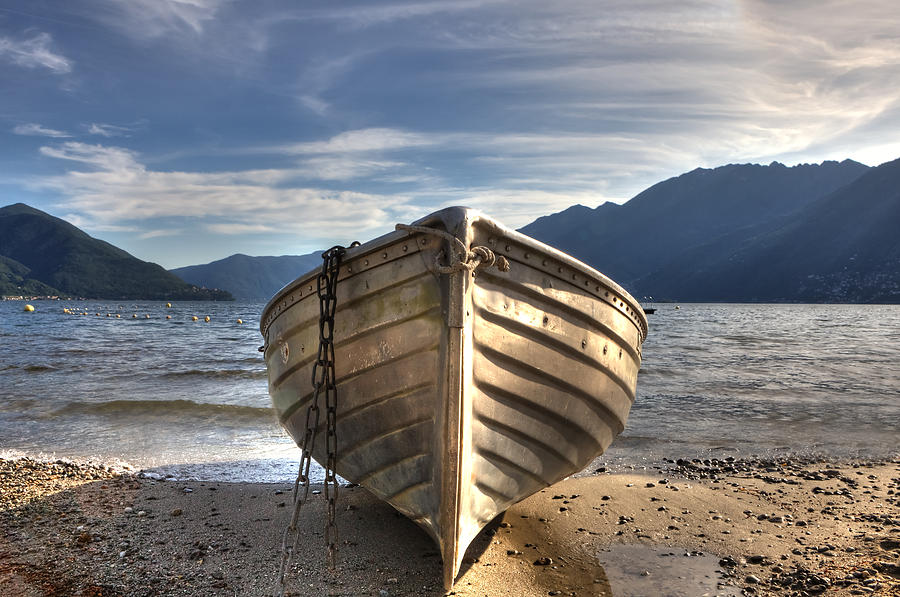 Mountain Photograph - Rowing boat on Lake Maggiore #1 by Joana Kruse