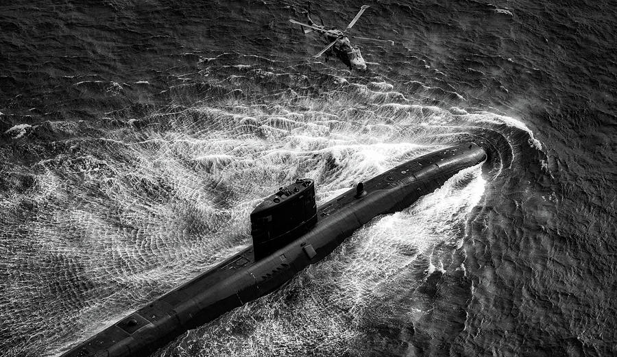 Royal Navy Trafalgar Class Submarine and Helicopter #1 Photograph by Mountain Dreams