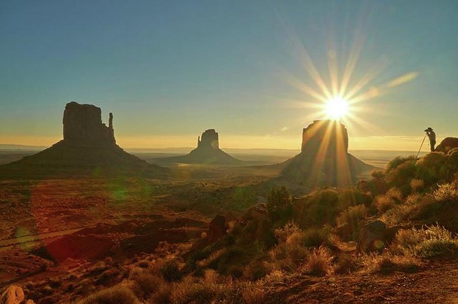Desert Photograph - Rsing Sun. Monument #1 by Osamu Iwamatsu