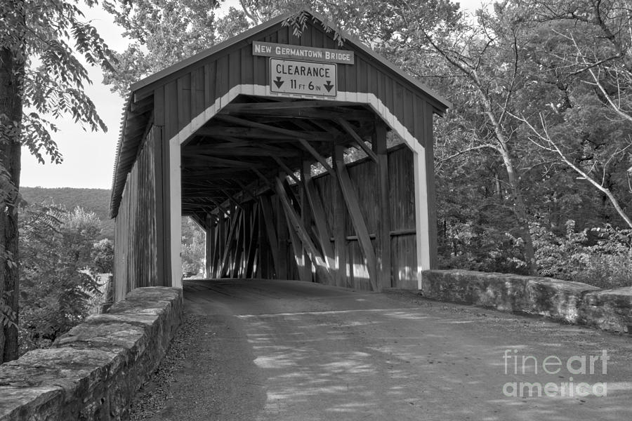 Rural New Germantown Covered Bridge Black And White #1 Photograph by Adam Jewell