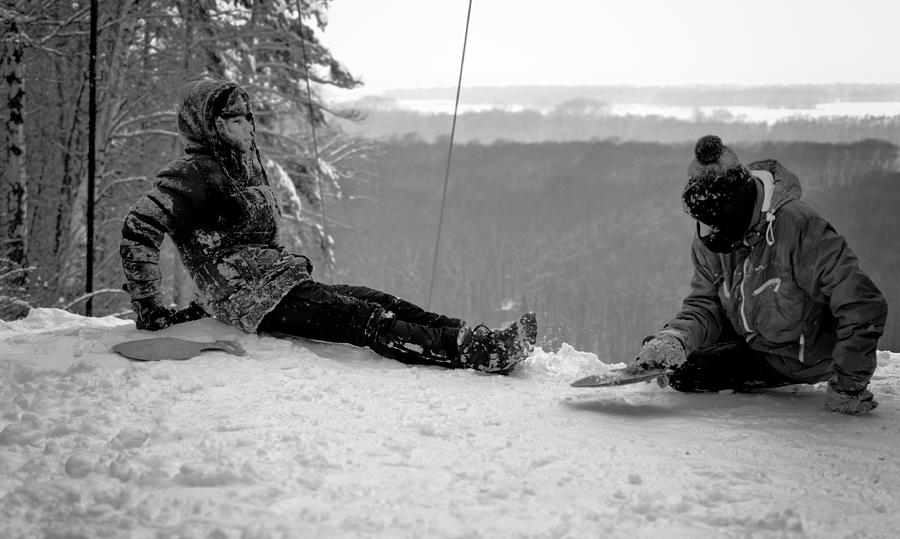 Russian Teenagers Wild Snow Slide Winter Ride Downhill #2 Photograph by John Williams