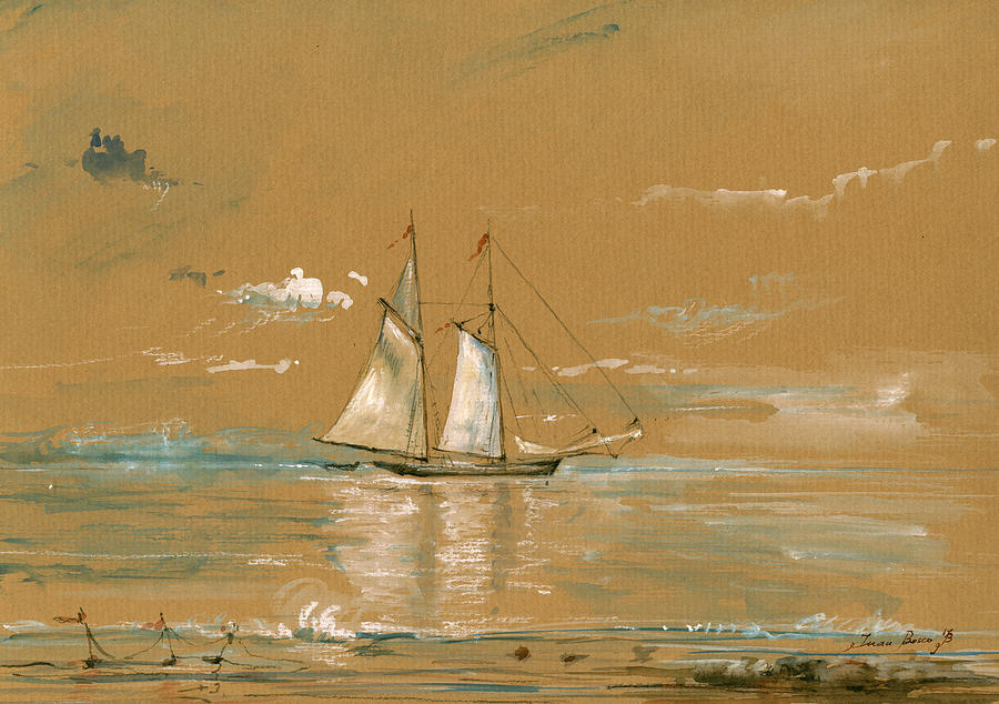Ship Decor Painting - Sail Ship Watercolor #1 by Juan  Bosco