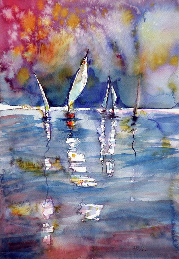 Sailboats  #1 Painting by Kovacs Anna Brigitta