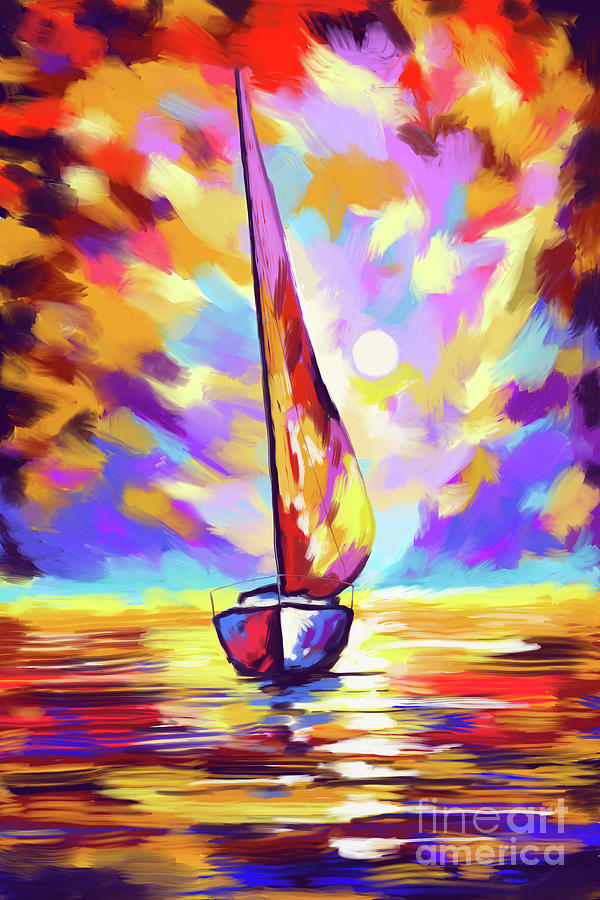 Sailboat sunset Painting by Tim Gilliland
