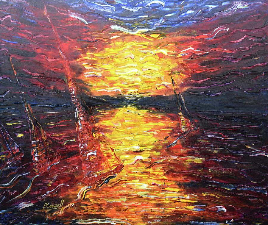 Sailing Sunset #2 Painting by Pete Caswell