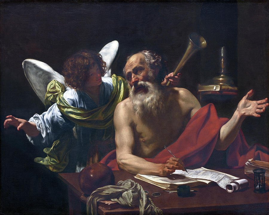 Saint Jerome and the Angel #3 Painting by Simon Vouet
