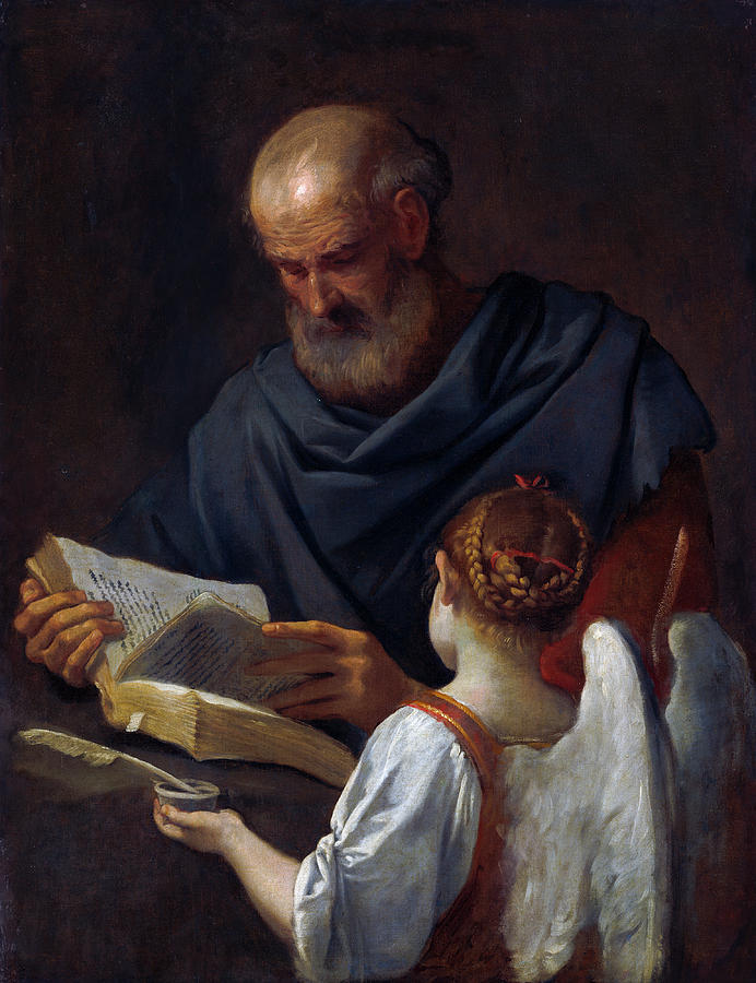 Saint Matthew and the Angel #2 Painting by Simone Cantarini
