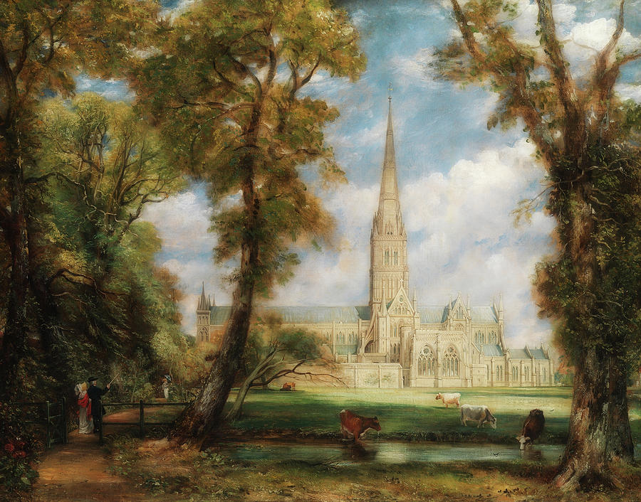 Vintage Painting - Salisbury Cathedral From The Bishops Grounds #1 by Mountain Dreams