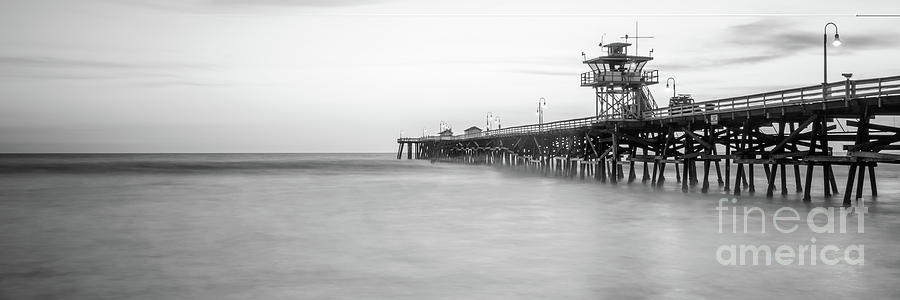 San Clemente Pier Black and White Panoramic Photo #1 Photograph by Paul Velgos
