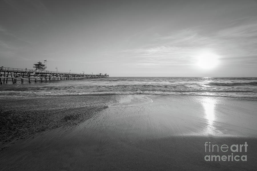 San Clemente Pier Sunset Black and White Photo #1 Photograph by Paul Velgos