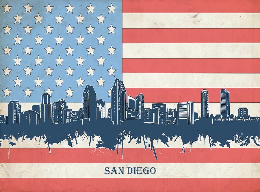 San Diego Skyline Usa Flag #1 Digital Art by Bekim M
