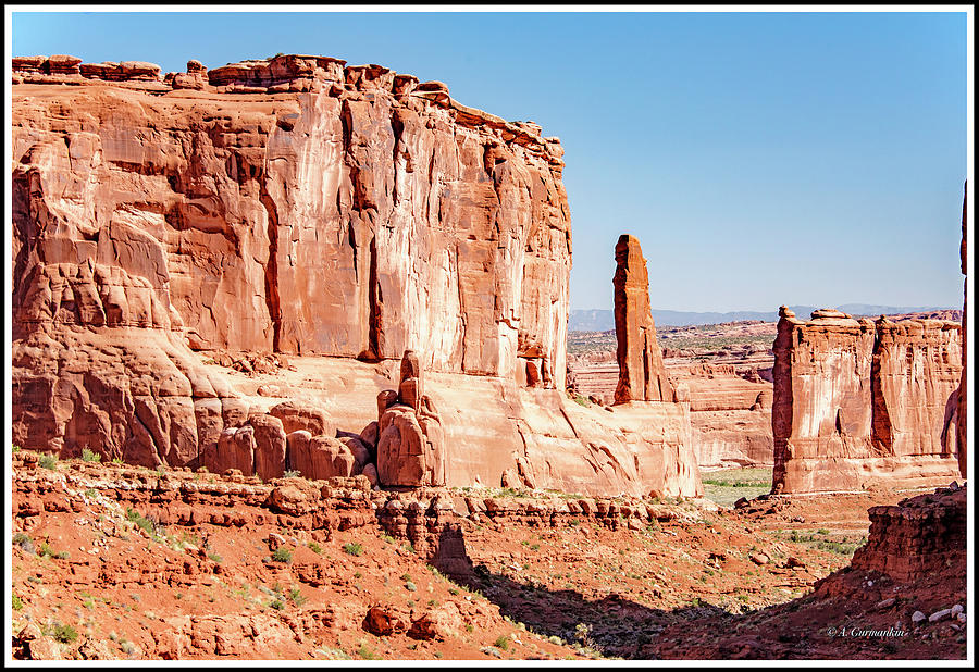 Sandstone Butte and Canyon Floor, Arches National Park, Moab, Ut #1 Photograph by A Macarthur Gurmankin