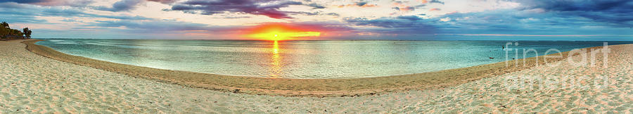 Sandy Beach At Sunset. Panorama Photograph