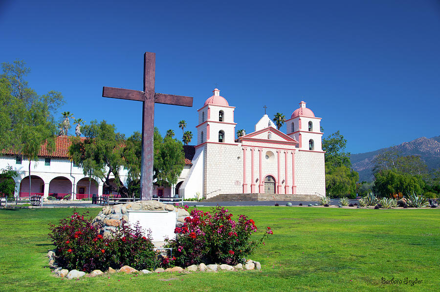Santa Barbara Mission and Cross #1 Photograph by Barbara Snyder