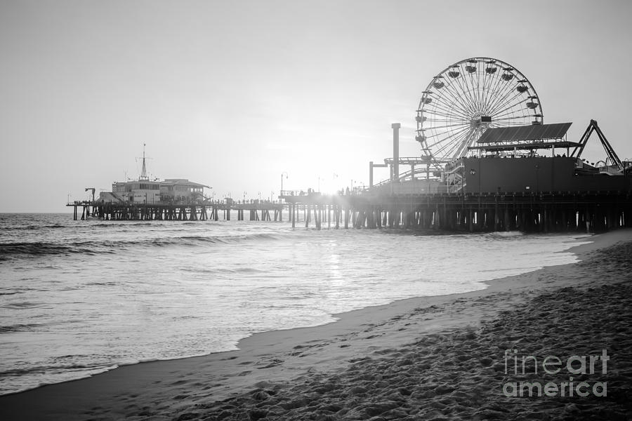 black and white ocean photo Pier Black and White Photography Santa Monica Pier ocean photography Waves Ocean Photo