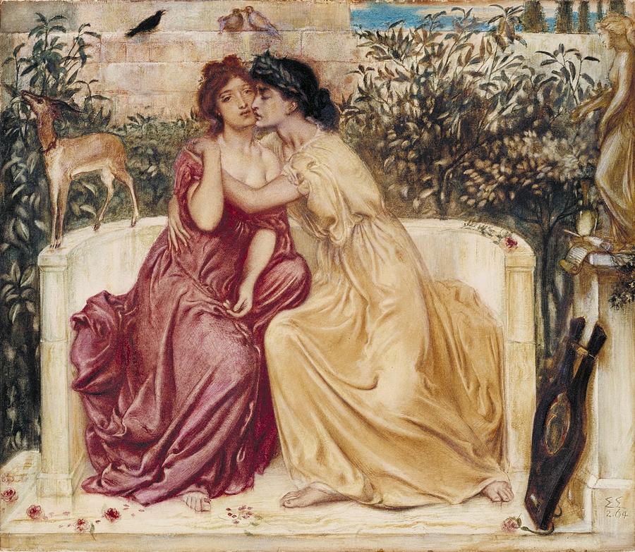 Sappho and Erinna in a Garden at Mytilene #1 Painting by Simeon Solomon
