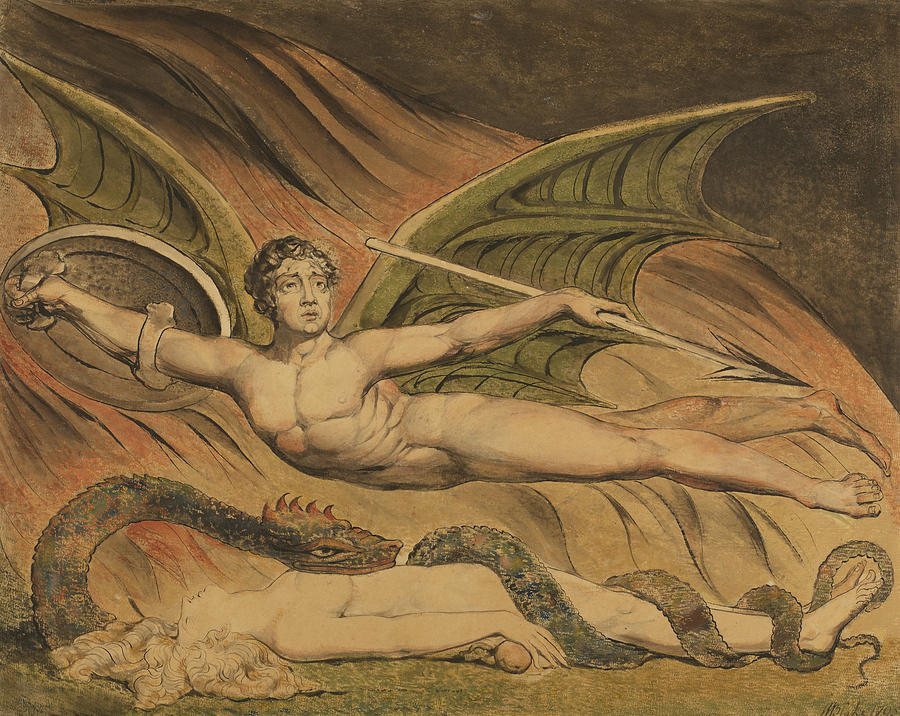 Satan Exulting over Eve #1 Painting by William Blake