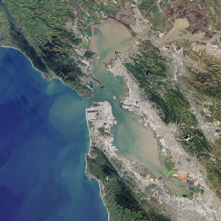 Satellite image of San Francisco Bay Area #1 Painting by Celestial Images