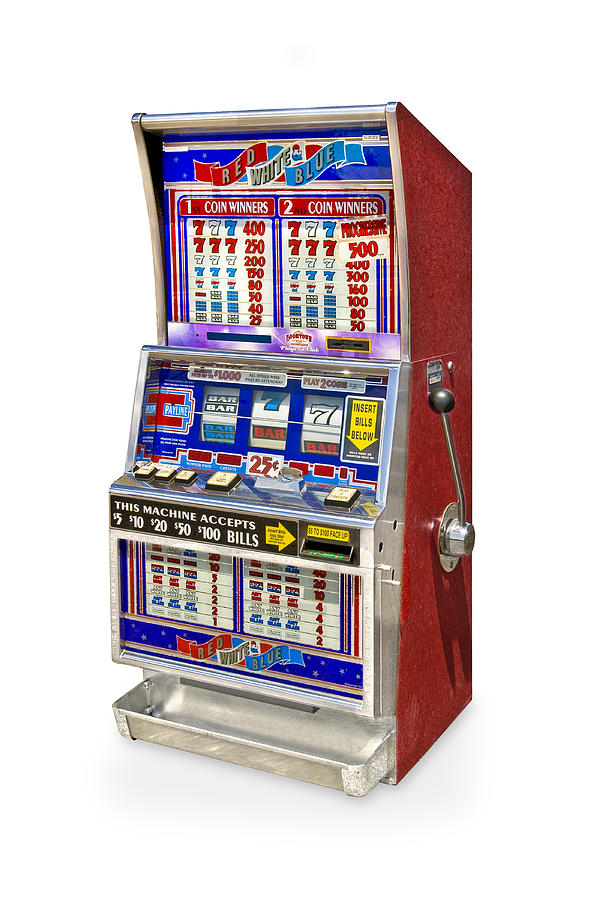 Square top slot machine knockout on white background Photograph by Gary Warnimont