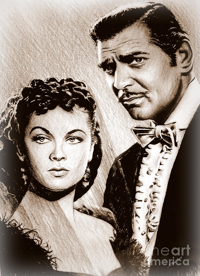 Gone With The Wind Drawing - Scarlett O Hara and Rhett Butler #2 by Andrew Read