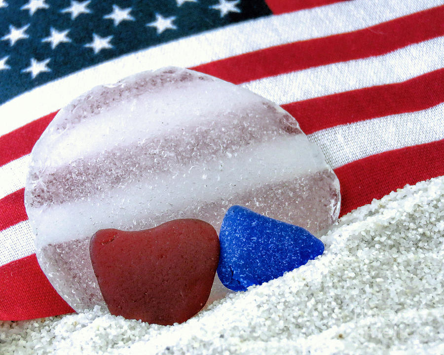 Sea Glass in Patriotic Colors  Photograph by Janice Drew