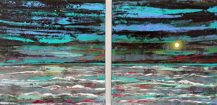 Sea green Storms and Moonlight Solace Large Painting LARGE WORK Painting by Angie Wright