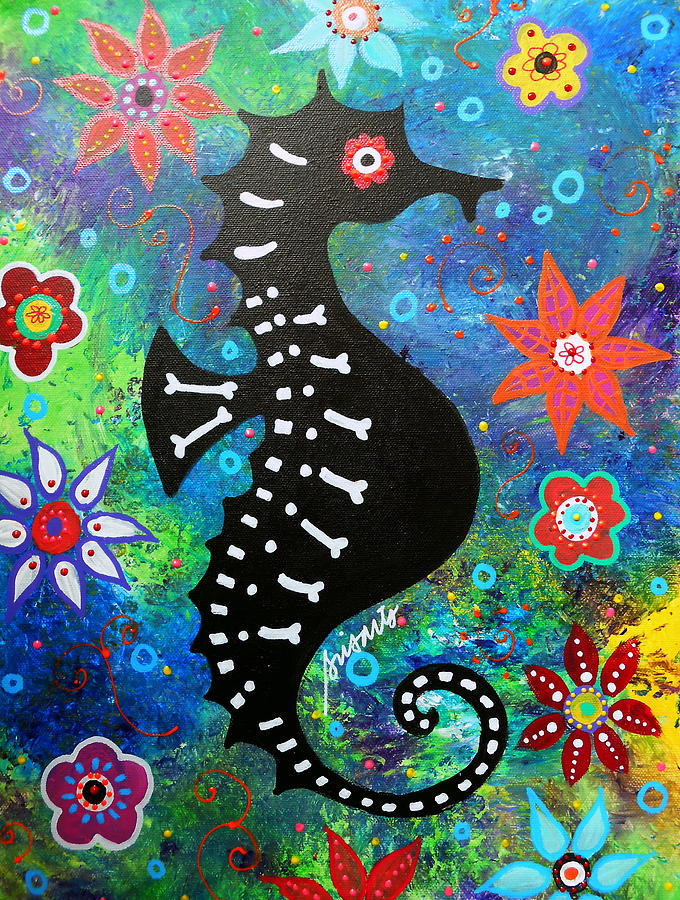 Seahorse Day Of The Dead #1 Painting by Pristine Cartera Turkus